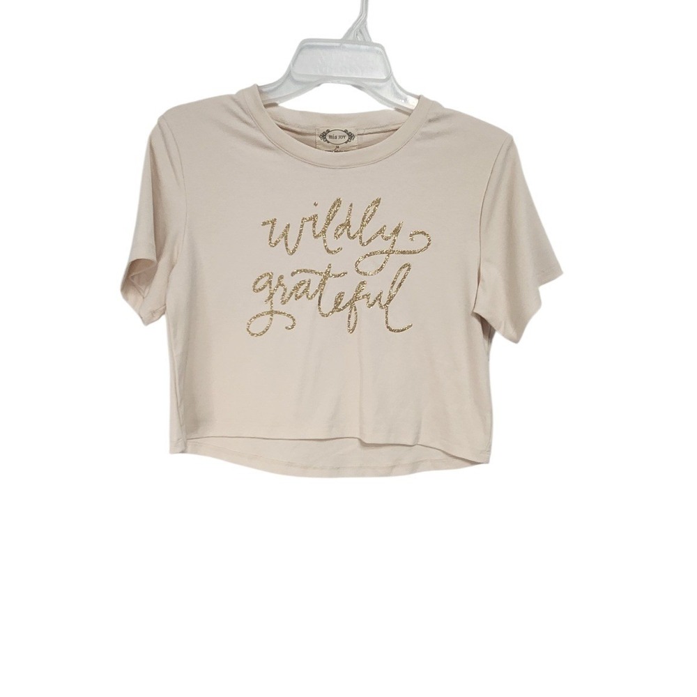 Mia Joy Joyfolie Wildly Grateful Crop Top Kids 10 Cream Excellent Gold Glitter